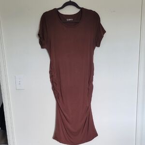 Quince Tencel Maternity Ruched Dress In Brown